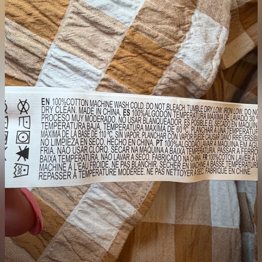 Forever 21 Brown and White Checkered Dress 100% Cotton Flowy Trendy Cottagecore - Picture 7 of 7